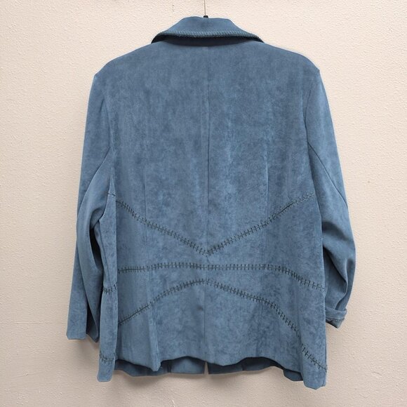 Norton McNaughton Jacket Womens Plus 18W Blue Stretch Faux Suede Zip Front - Picture 4 of 9